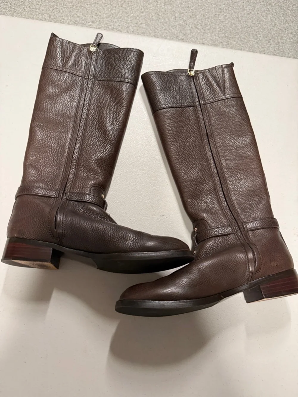 Tory Burch Brown Tall Leather Riding Boots with Logo Medallion - Picture 4 of 10